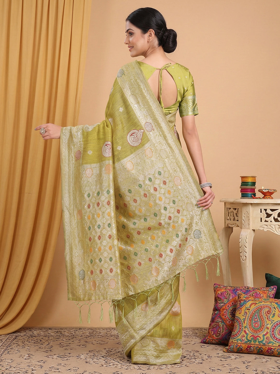 Sutriti Women's Elegant Soft Cotton Saree with Intricate Silver Zari Work & Unstitched Blouse Piece | Traditional Festive & Wedding WeaR(Mustrad)