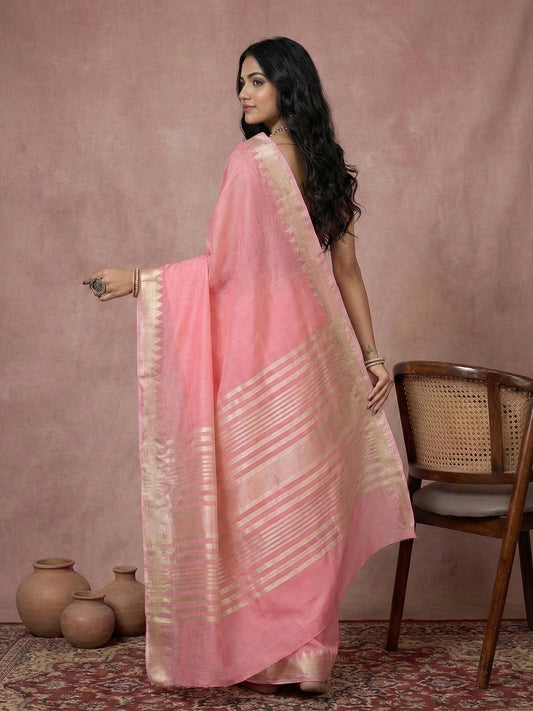 Sutriti pink tissue silk gold zari border wedding saree minimal border collection