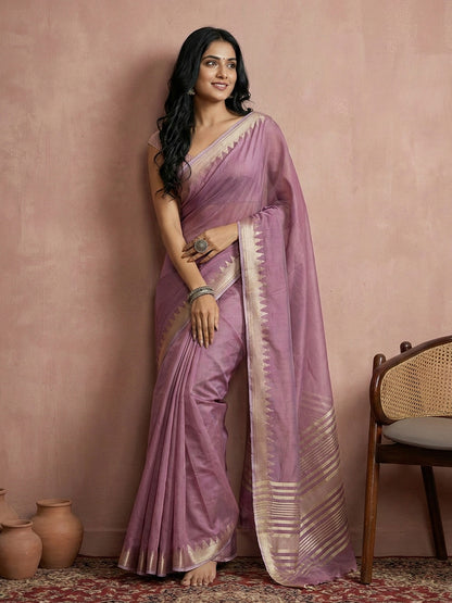 Sutriti mauve tissue silk gold zari border wedding saree minimal border collection