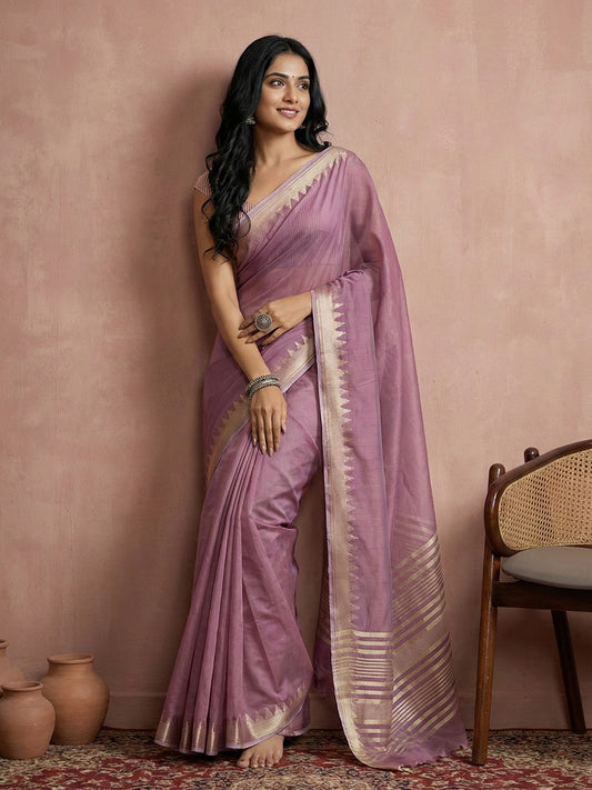 Sutriti mauve tissue silk gold zari border wedding saree minimal border collection