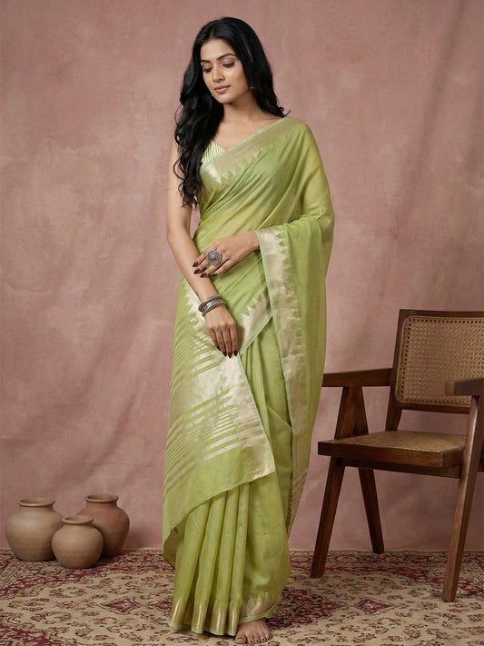 Sutriti Pastel Green Pure Linen Saree: Refreshing Luxury & Effortless Fall