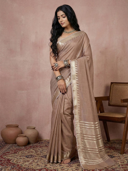 Sutriti Earthy Beige Pure Linen Saree: Grounded Sophistication & Premium Drape