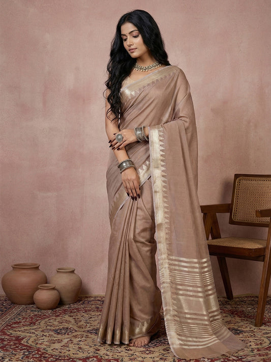 Sutriti Earthy Beige Pure Linen Saree: Grounded Sophistication & Premium Drape
