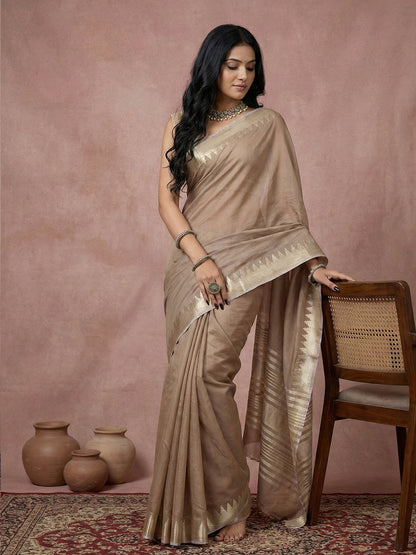 Sutriti Earthy Beige Pure Linen Saree: Grounded Sophistication & Premium Drape