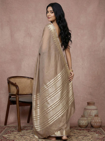 Sutriti Earthy Beige Pure Linen Saree: Grounded Sophistication & Premium Drape