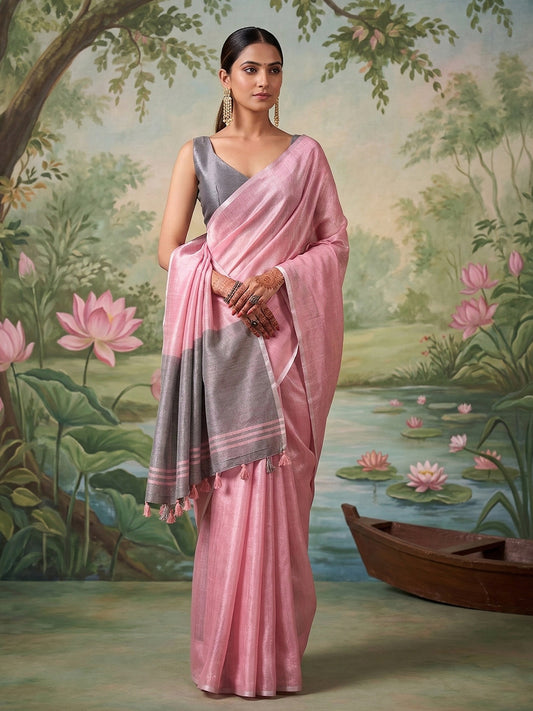 Sutriti Rose Pink Tissue Silk Saree for Women Festive Wedding PSofty Ethnic Wear