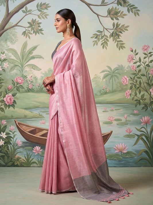 Sutriti Rose Pink Tissue Silk Saree for Women Festive Wedding PSofty Ethnic Wear