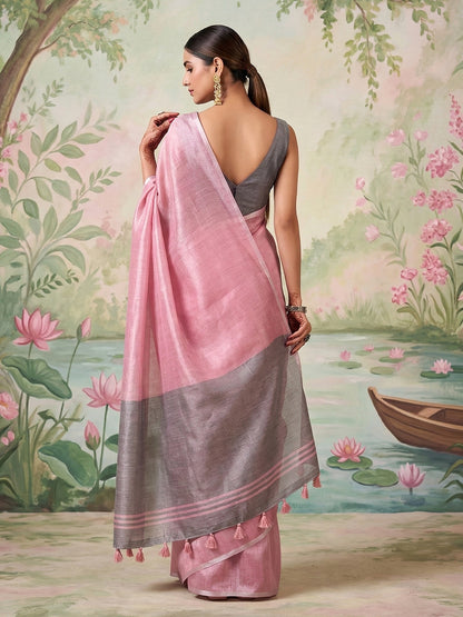 Sutriti Rose Pink Tissue Silk Saree for Women Festive Wedding PSofty Ethnic Wear