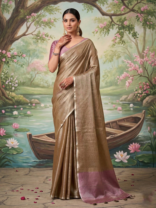 Sutriti Gold Tissue Silk Saree for Women Wedding Festive PSofty Ethnic Wear