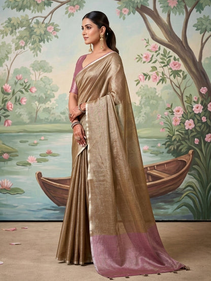 Sutriti Gold Tissue Silk Saree for Women Wedding Festive PSofty Ethnic Wear