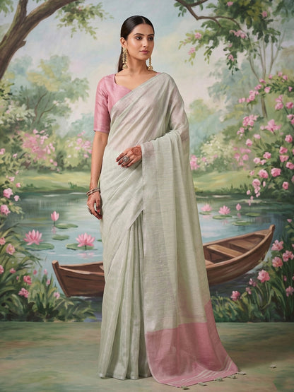 Sutriti Pastel Green Tissue Silk Saree for Women Festive PSofty Wedding Ethnic Wear