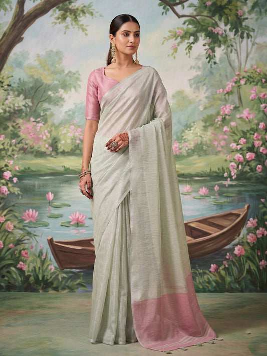 Sutriti Pastel Green Tissue Silk Saree for Women Festive PSofty Wedding Ethnic Wear