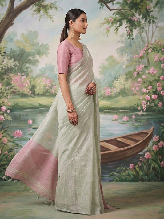 Sutriti Pastel Green Tissue Silk Saree for Women Festive PSofty Wedding Ethnic Wear