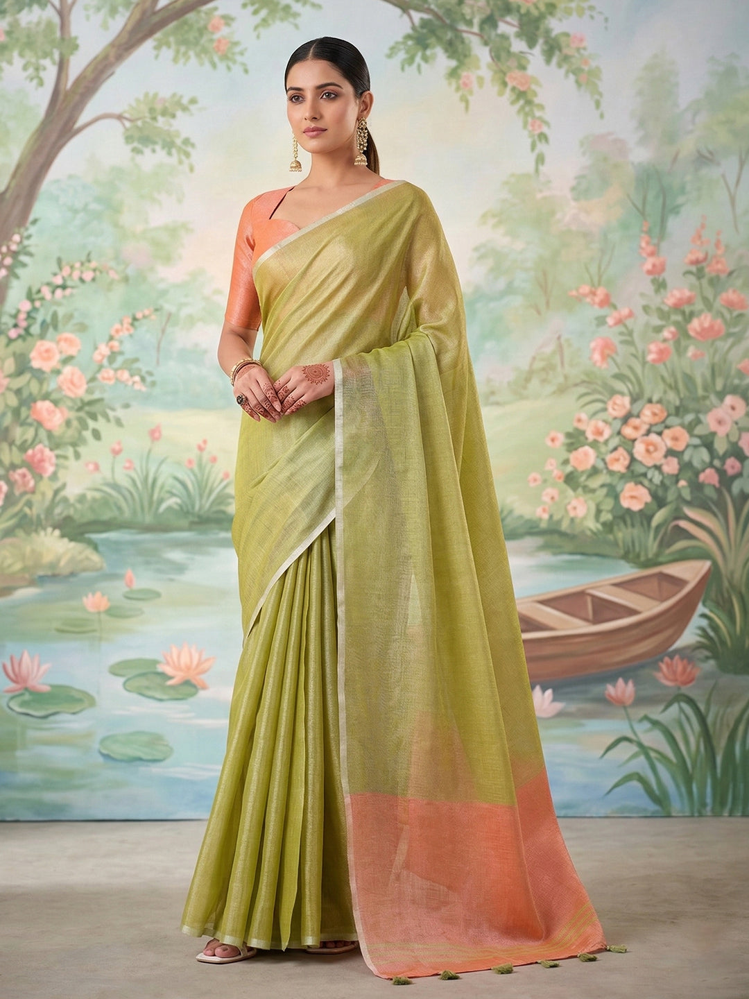 Sutriti Mehendi Green Tissue Silk Saree for Women Festive Wedding PSofty Ethnic Wear