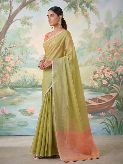 Sutriti Mehendi Green Tissue Silk Saree for Women Festive Wedding PSofty Ethnic Wear