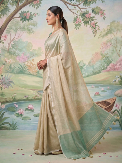 Sutriti Beige Gold Tissue Silk Saree for Women Festive Wedding PSofty Ethnic Wear