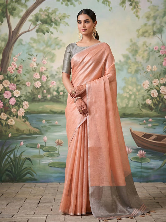 Sutriti Peach Tissue Silk Saree for Women Festive Wedding PSofty Ethnic Wear