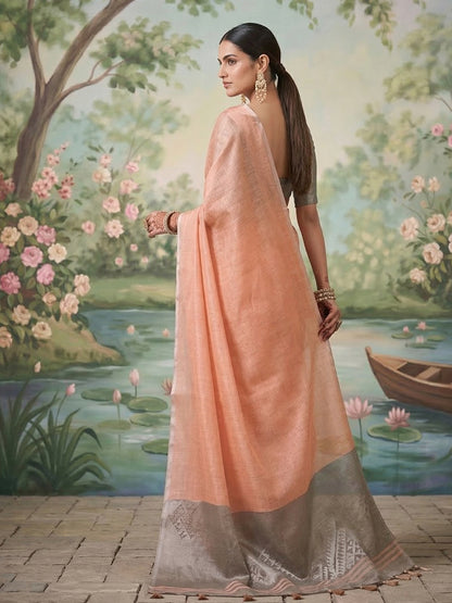 Sutriti Peach Tissue Silk Saree for Women Festive Wedding PSofty Ethnic Wear