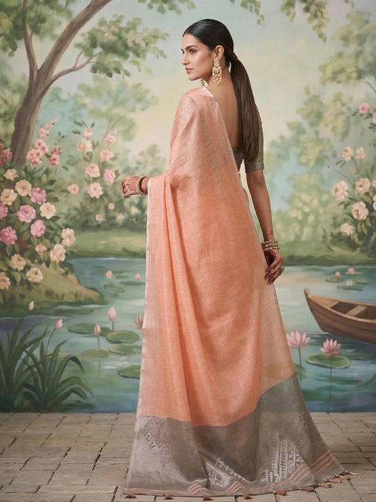 Sutriti Peach Tissue Silk Saree for Women Festive Wedding PSofty Ethnic Wear
