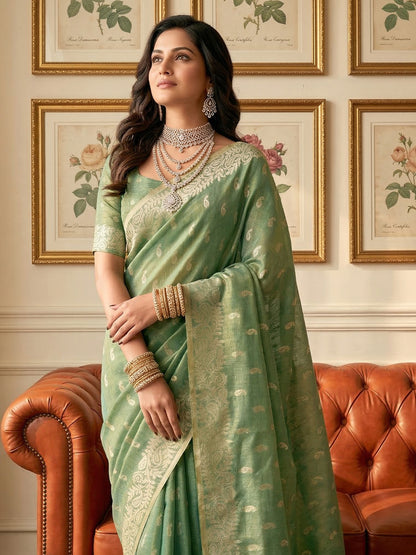 Sutriti Mehendi Green Tissue Silk Saree for Women Festive Wedding PSofty Ethnic Wear