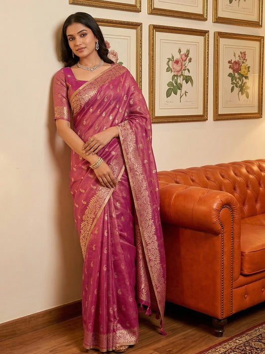 Sutriti Rani Pink Tissue Silk Saree for Women Festive Wedding PSofty Ethnic Wear
