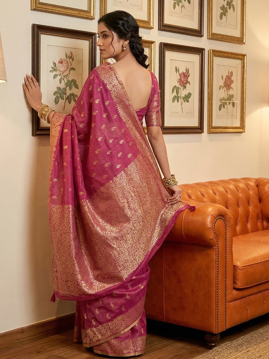 Sutriti Rani Pink Tissue Silk Saree for Women Festive Wedding PSofty Ethnic Wear
