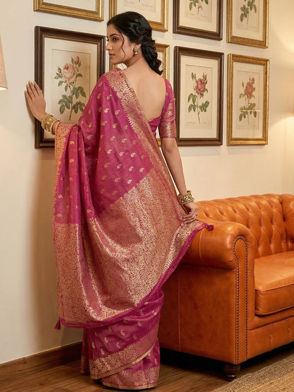 Sutriti Rani Pink Tissue Silk Saree for Women Festive Wedding PSofty Ethnic Wear