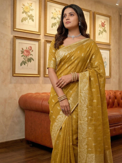 Sutriti Mustard Tissue Silk Saree for Women Festive Wedding PSofty Ethnic Wear
