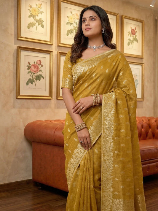 Sutriti Mustard Tissue Silk Saree for Women Festive Wedding PSofty Ethnic Wear