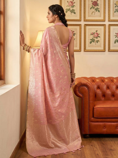 Sutriti Rose Pink Tissue Silk Saree for Women Festive Wedding PSofty Ethnic Wear