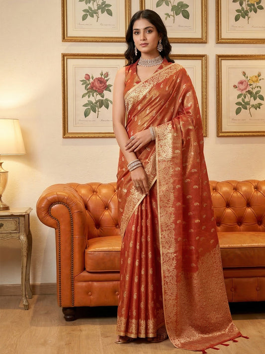 Sutriti Red Tissue Silk Saree for Women Wedding Festive PSofty Ethnic Wear