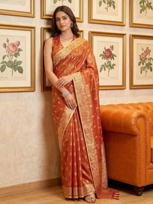 Sutriti Red Tissue Silk Saree for Women Wedding Festive PSofty Ethnic Wear