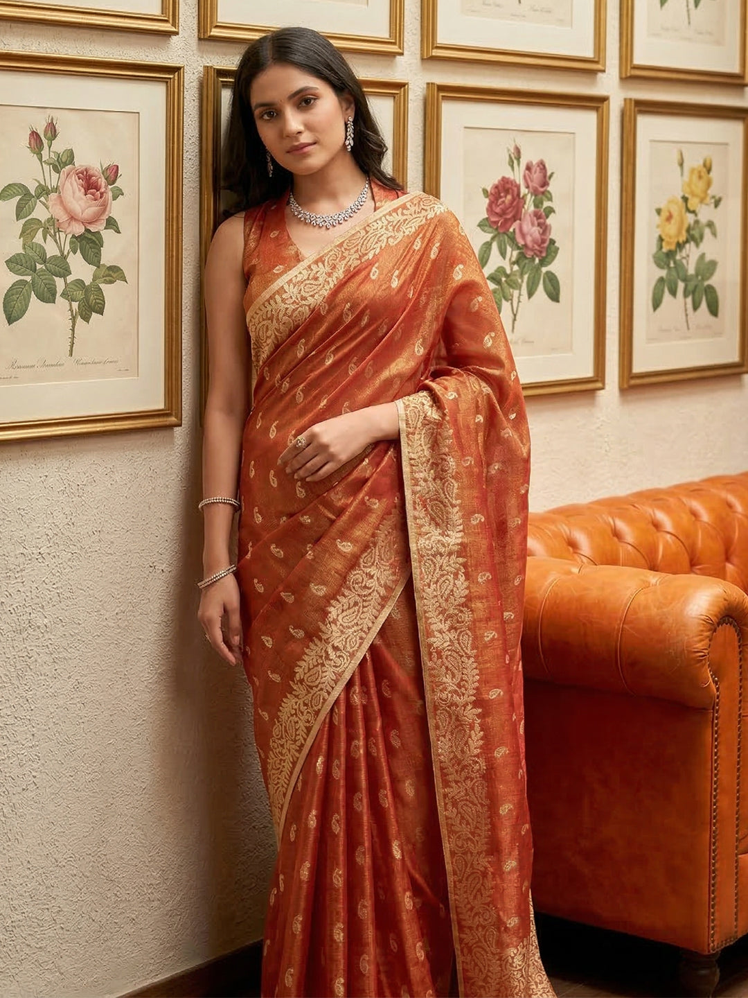 Sutriti Red Tissue Silk Saree for Women Wedding Festive PSofty Ethnic Wear