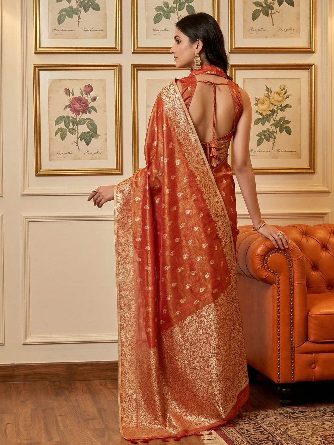 Sutriti Red Tissue Silk Saree for Women Wedding Festive PSofty Ethnic Wear