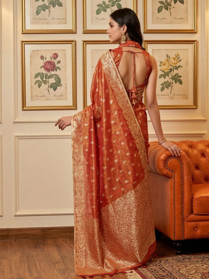 Sutriti Red Tissue Silk Saree for Women Wedding Festive PSofty Ethnic Wear