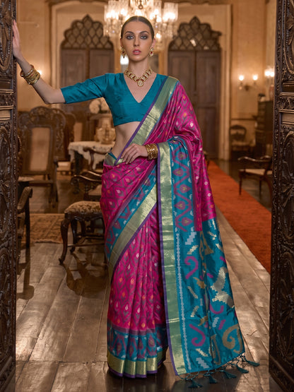 Sutriti Rani Pink Pochampally Silk Saree for Women Festive Party Wedding Ikat Saree
