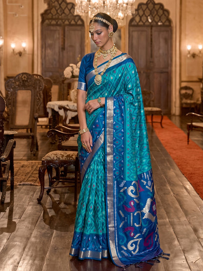 Sutriti Sky Blue Pochampally Silk Saree for Women Festive Party Wedding Ikat Saree