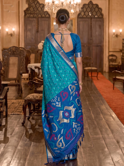 Sutriti Sky Blue Pochampally Silk Saree for Women Festive Party Wedding Ikat Saree