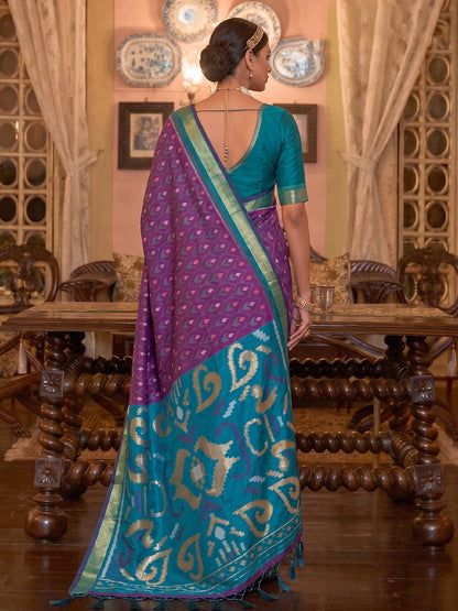 Sutriti Purple Pochampally Silk Saree for Women Festive Party Wedding Ikat Saree