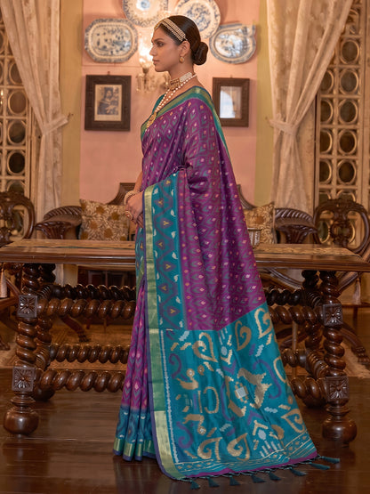 Sutriti Purple Pochampally Silk Saree for Women Festive Party Wedding Ikat Saree