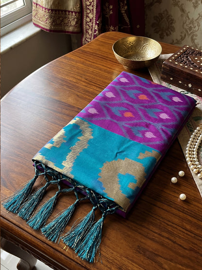 Sutriti Purple Pochampally Silk Saree for Women Festive Party Wedding Ikat Saree