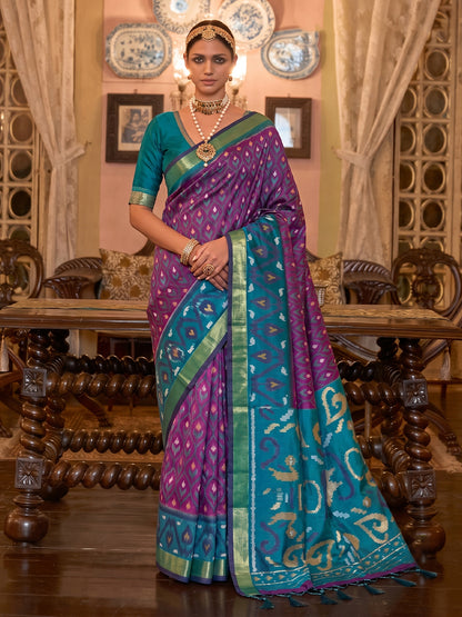 Sutriti Purple Pochampally Silk Saree for Women Festive Party Wedding Ikat Saree