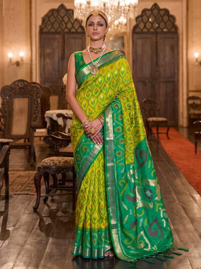 Sutriti Mehendi Green Pochampally Silk Saree for Women Festive Party Wedding Ikat Saree