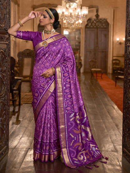 Sutriti Purple Pochampally Silk Saree for Women Festive Party Wedding Ikat Saree