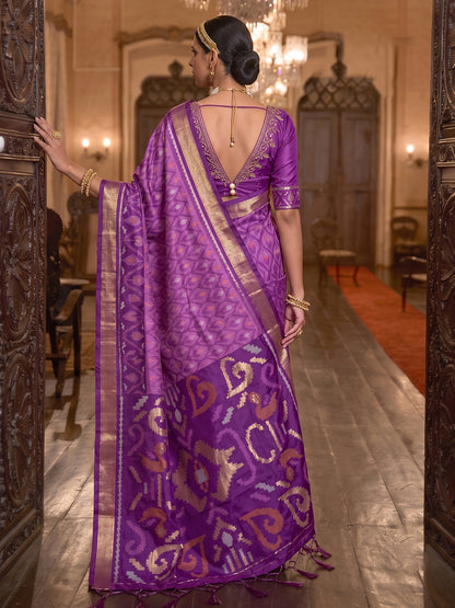 Sutriti Purple Pochampally Silk Saree for Women Festive Party Wedding Ikat Saree