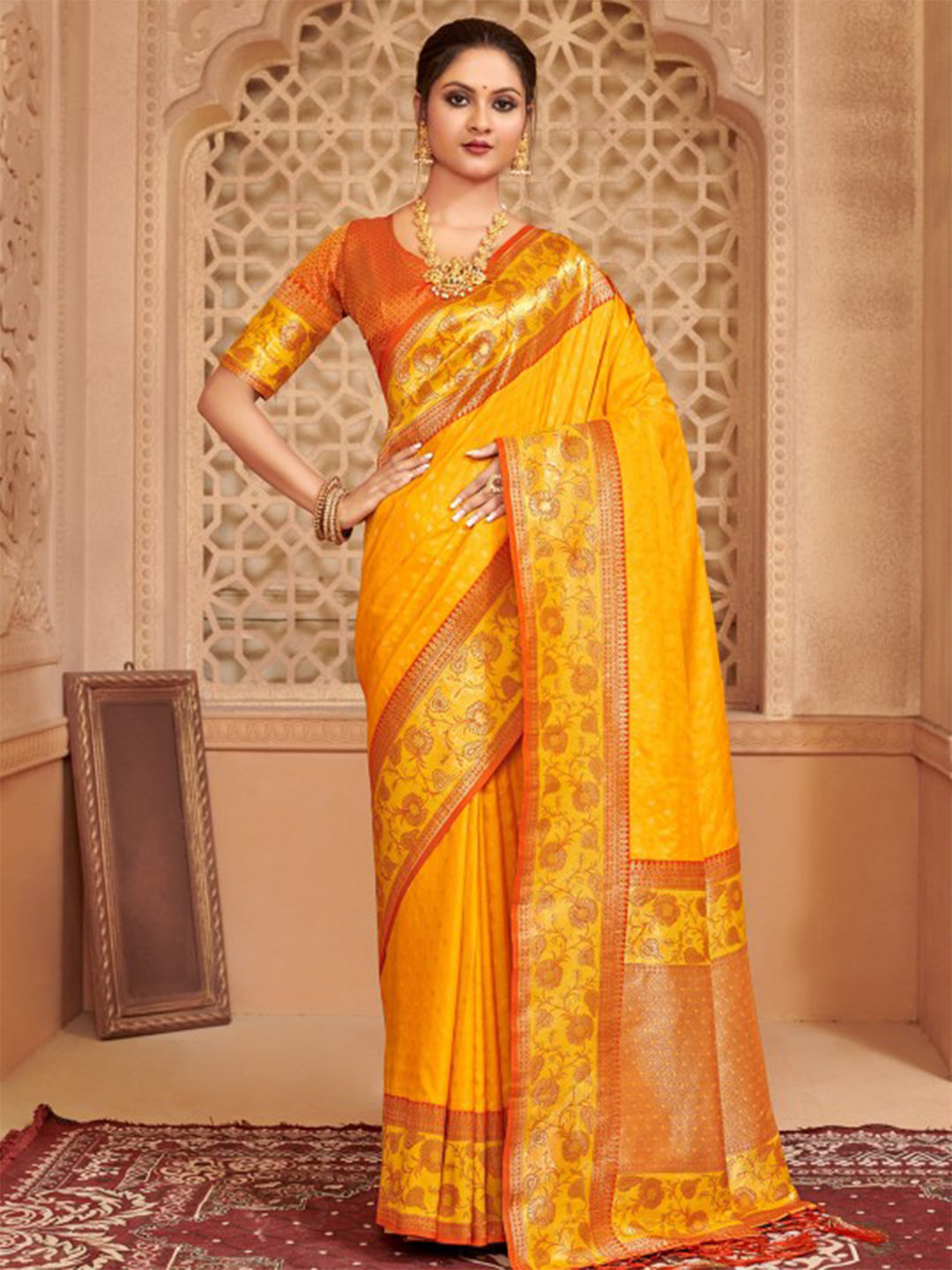 Sutriti Majestic Yellow Kanjivaram Silk Saree | Bridal Heritage Collection | Limited Edition