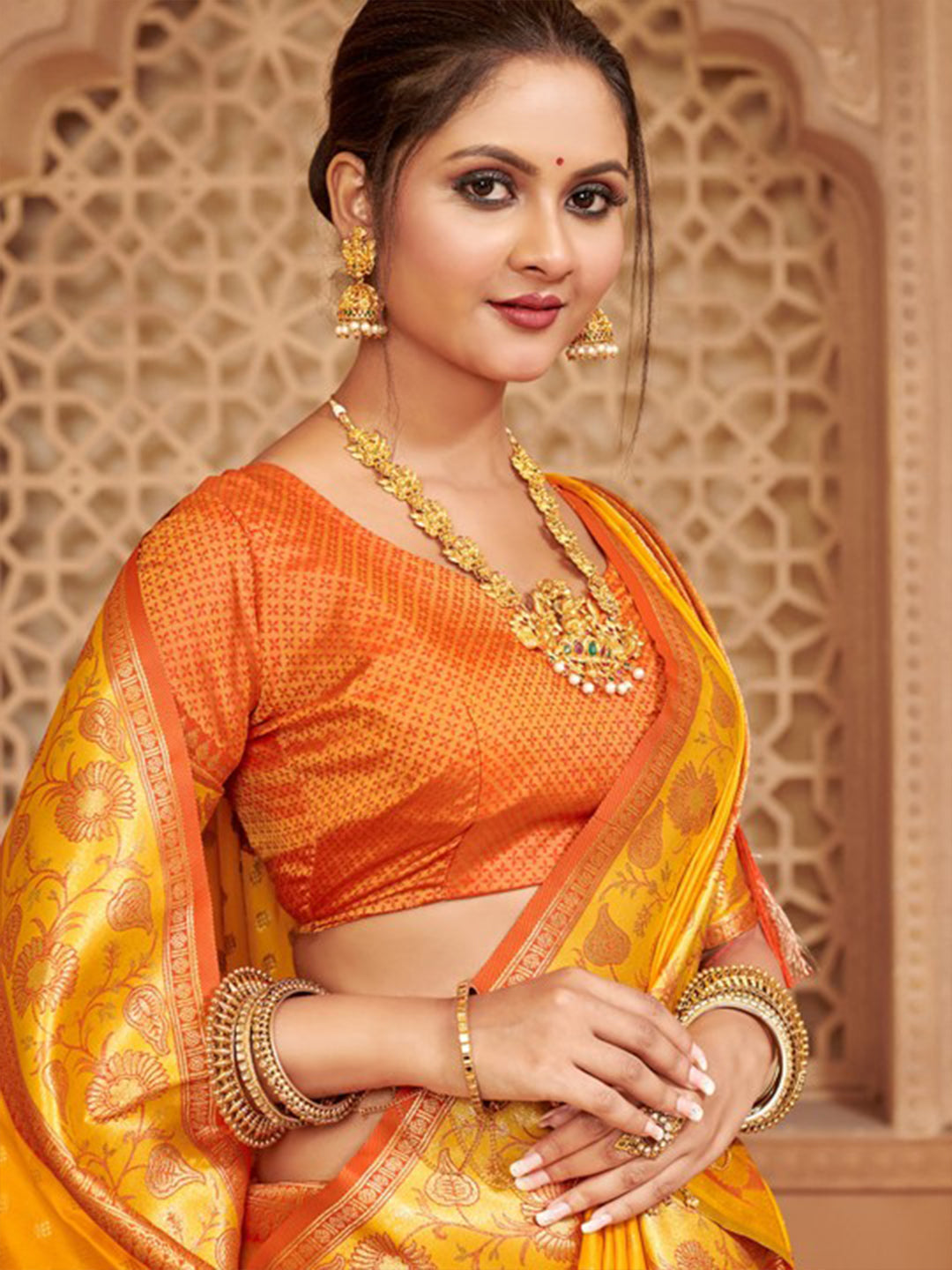 Sutriti Majestic Yellow Kanjivaram Silk Saree | Bridal Heritage Collection | Limited Edition
