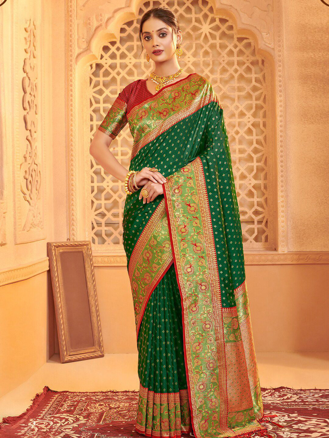 Sutriti Majestic Dark Green Kanjivaram Silk Saree | Bridal Heritage Collection | Limited Edition