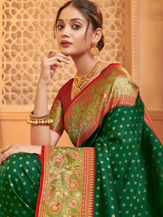 Sutriti Majestic Dark Green Kanjivaram Silk Saree | Bridal Heritage Collection | Limited Edition