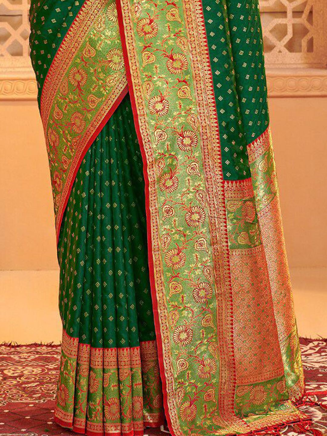 Sutriti Majestic Dark Green Kanjivaram Silk Saree | Bridal Heritage Collection | Limited Edition